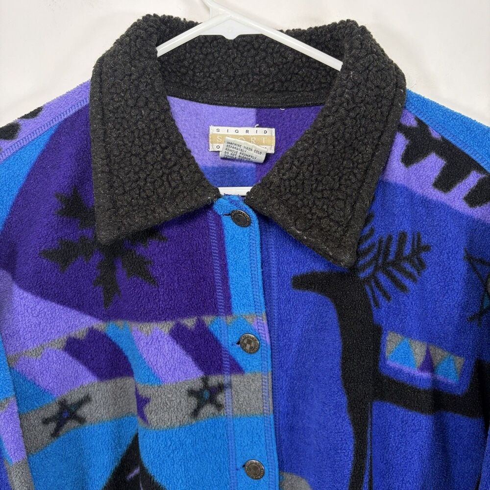 Sigrid Olsen Sport Button Up Fleece Jacket Womens Large Blue Purple Winter VTG - Picture 2 of 10